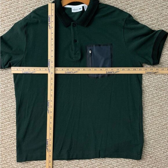 Lacoste dark green short sleeve polo front zip pocket crocodile Sz XXL Slim Fit - Picture 6 of 8